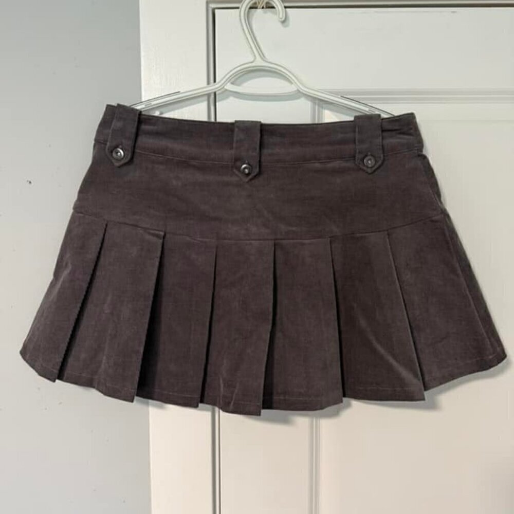Hot Topic Social Collision Dark Grey Corduroy Low Rise Pleated Skirt Large - Picture 4 of 8